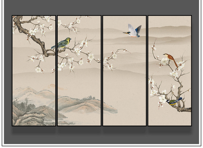 新中式花鳥手繪山水工筆畫客廳壁畫裝飾畫