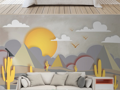幾何童話 北歐現代簡約風格兒童房與電視背景墻的個性壁畫設計